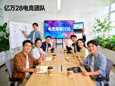 亿万28电竞团队在明亮开放的办公环境中进行头脑风暴协作讨论的欢乐场景