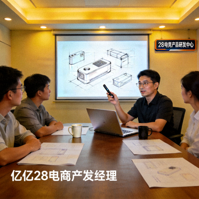 亿万28电竞产品经理王明在会议室中讲解新功能产品设计思路的肖像