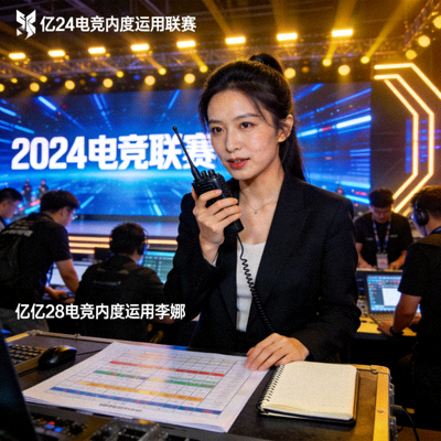 亿万28电竞内容运营经理李娜在电竞赛事现场进行内容策划协调的工作肖像